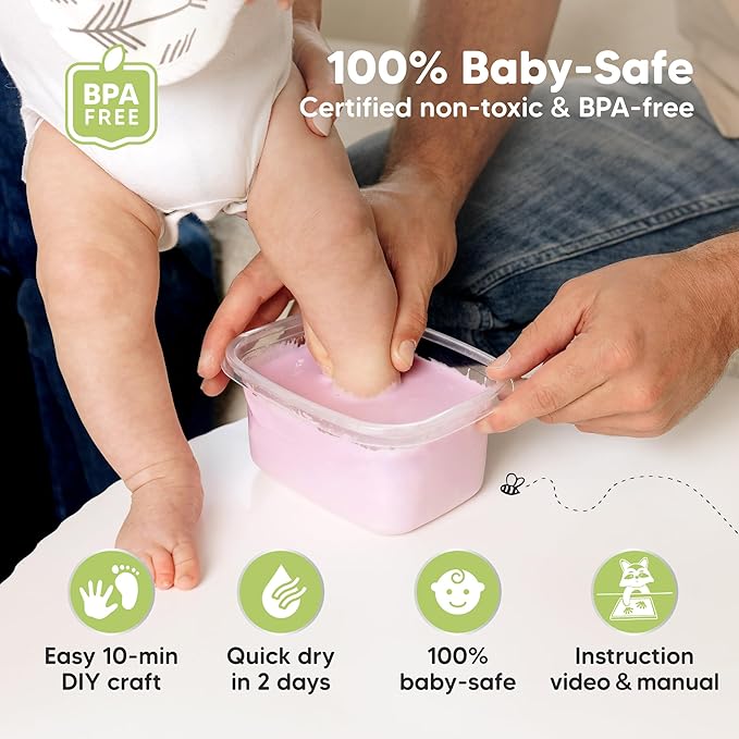 KeaBabies Baby Casting Kit Hands and Feet Mold - 3D Newborn Hand Casting Kit & Stylish Wood Base,Easy DIY Infant Foot Molds 0-9 Months,BPA-Free Baby Keepsake,Shower Gifts for Moms (Round,Alpine White)