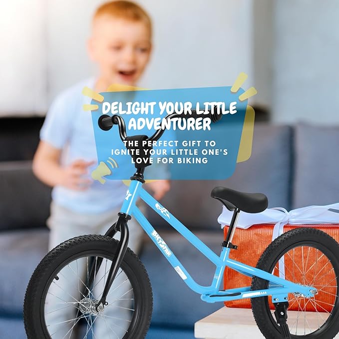 16 Inch Kids Balance Bike for 5-8 Year Old, BMX Kids Bike with No Pedals, Air Rubber Tires, Footrests, Adjustable Height for Big Kids, Boys, Girls