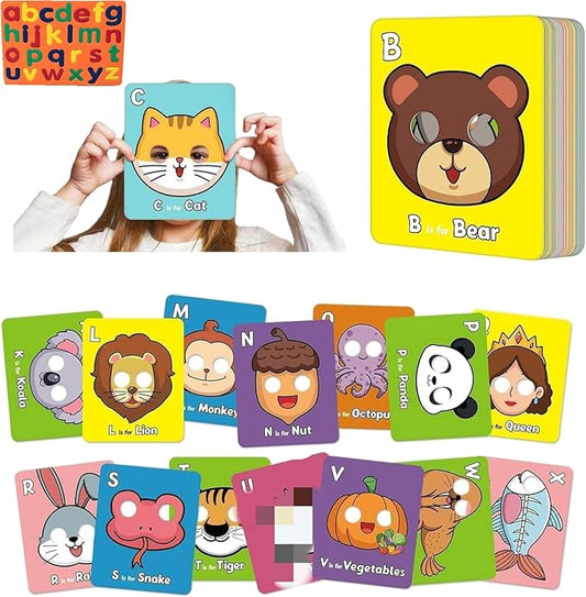 26 PCS Alphabet ABC Flash Cards with Animal Masks, Alphabet mask Cards, Giant Letter ABC Animal Faces Flash Learning Flashcards, Interactive Education Games, Learn Letters (Multicolor, 3Pcs)