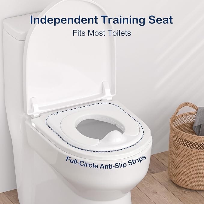 2-in-1 Toddler Potty Training Toilet - Larger Potty Chair & Detachable Training Seat for Boys & Girls Ages 1-3 with Flushing Sound, Wipes Storage, Toilet Paper Holder - Grey
