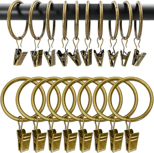100 Pack Bronze Curtain Rings with Clips, Curtain Hooks Hangers Clip Rings for Hanging Drapes Bows Hat, Drapery Rings 1.5 in I D, Fits up to 1.2 in Diameter Curtain Rod.