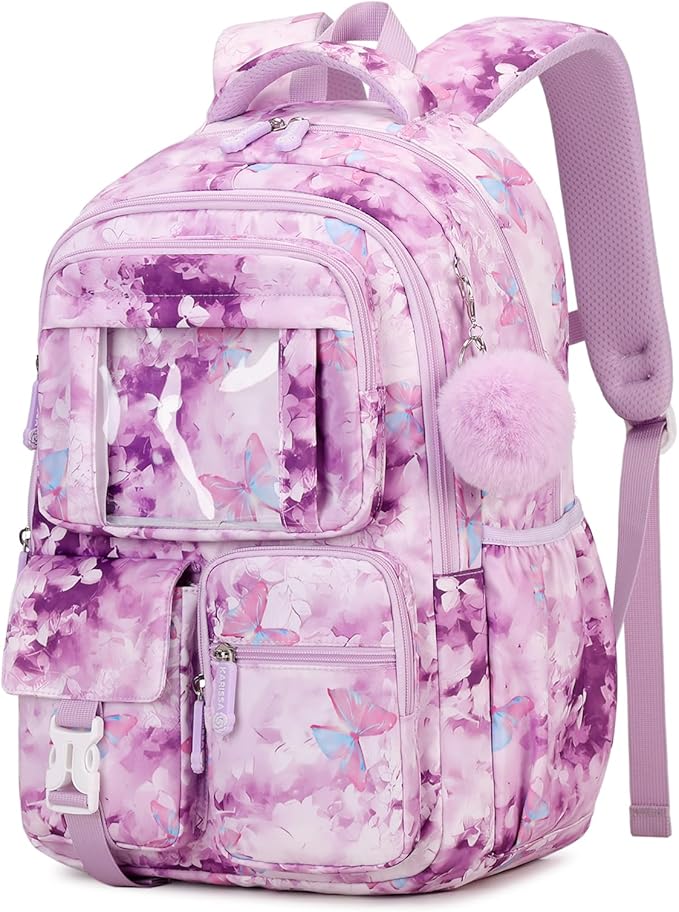 Kids Backpack for Girls School Bags for Middle School Students Book Bag for Elementary Primary Kawaii Ita Backpack, Purple Butterfly
