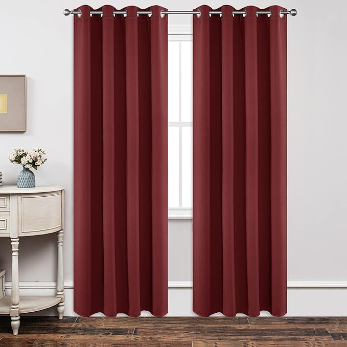 Joydeco Blackout Curtains 84 Inch Length 2 Panels Set, Thermal Insulated Long Curtains 2 Burg, Room Darkening Grommet Drapes for Living Room Bedroom Window (W52 x L84 Inch, Burgundy Red)