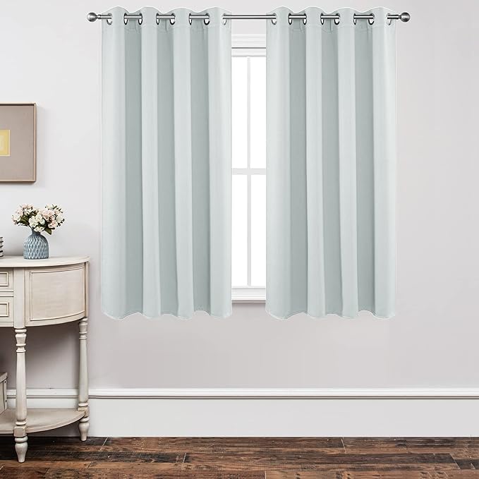 Joydeco White Curtains 63 Inches Long 2 Panels Set, Thermal Insulated Long Drapes 2 Burg, Room Darkening Grommet Curtains for Living Room Bedroom Window (W42 x L63 Inch, Greyish White)