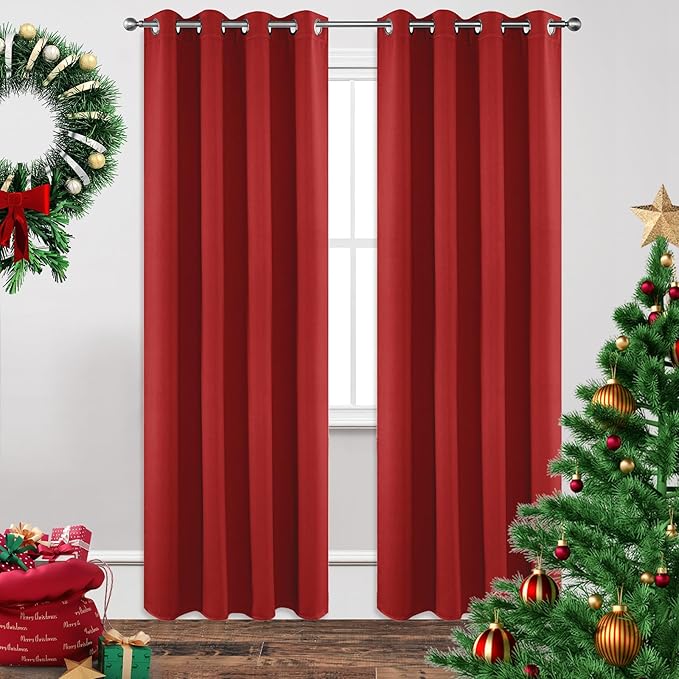 Joydeco Blackout Curtains 90 inch Long 2 Panels Set, Thermal Insulated Long Curtains & Drapes 2 Burg, Room Darkening Grommet Drapes for Bedroom Living Room Windows (W52 x L90 Inch, Red)