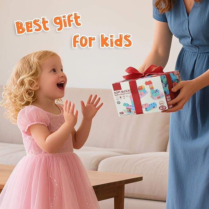 22 Pcs Soft Building Blocks for Toddlers 18M+, BPA - Free Sensory Teether Toys, Montessori STEM DIY Bricks, Early Learning Creative Stacking Set, Safe Baby Construction Toys