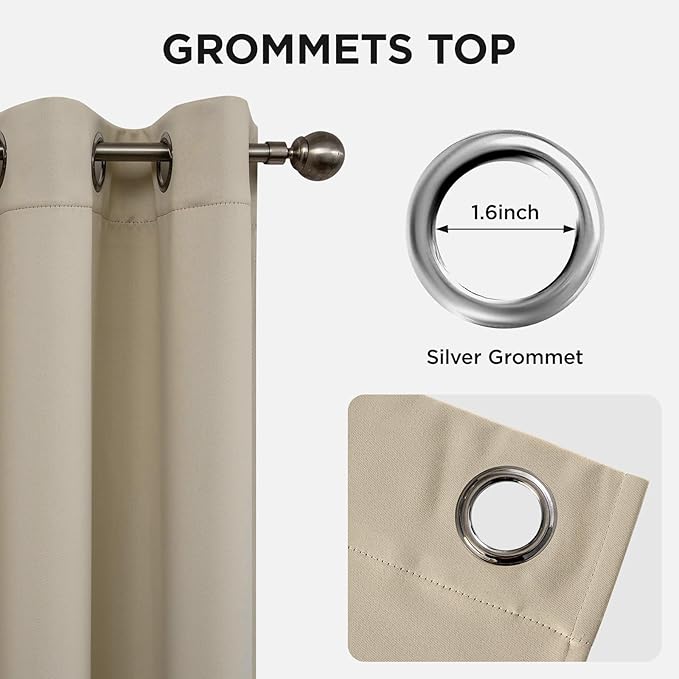 Joydeco Blackout Curtains 54 Inch Length 2 Panels Set, Thermal Insulated Long Curtains& Drapes 2 Burg, Room Darkening Grommet Drapes for Living Room Bedroom Window (W52 x L54 Inch, Light Beige)