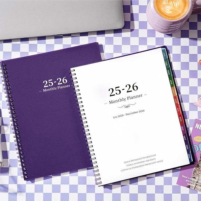 2026 Monthly Planner - JUL 2025 - DEC 2026 Planner, Planner with Colorful Tabs, 2025-2026 Calendar Planner for Daily Organizing - Waterproof Cover (8" x10", Monthly Pages & Notes, Purple)