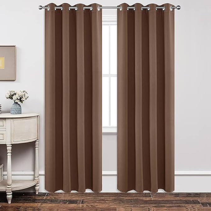 Joydeco Blackout Curtains 63 Inch Length 2 Panels Set, Thermal Insulated Long Curtains& Drapes 2 Burg, Room Darkening Grommet Drapes for Living Room Bedroom Window (W52 x L63 Inch, Brown)