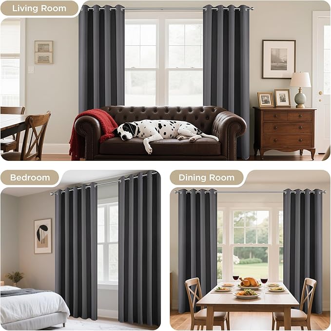 Joydeco Extra Long Curtains, Blackout Curtains 108 Inches Long 2 Panels Set, 108 Inch Curtains, Room Darkening Grommet Darpes for Living Room Bedroom Window (W52 x L108 Inch, Dark Grey)
