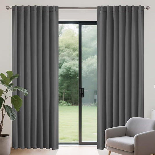 Joydeco 72 Inch Blackout Curtains for Bedroom, Thermal Insulated Black Out Curtains 2 Panels Set, Room Darkening Drapes for Living Room Window Rod Pocket Back Tab (W37 x L72 Inch, Light Grey)