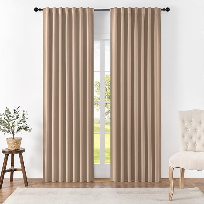 Joydeco 90 Inch Curtains for Bedroom, Blackout Curtains 90 Inches Long, Room Darkening Drapes for Living Room Window Rod Pocket Back Tab (W52 x L90 Inch, Khaki)