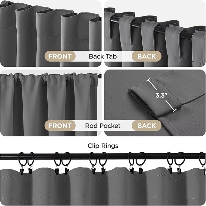 Joydeco Blackout Curtains 84 Inch Length 2 Panels Set, Thermal Insulated Black Out Curtains for Bedroom, Room Darkening Drapes for Living Room Window (W37 x L84 Inch, Light Grey)