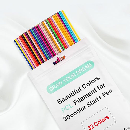 32 Colors 3D Doodler Pen Refills Packs for 3Doodler Start+ 3D Pen Low Printing Temperature PCL Filament 3D Doodler Refills Each Color 15.2 cm x 5 pcs Total 160 pcs Only Fit for 3Doodler Start+