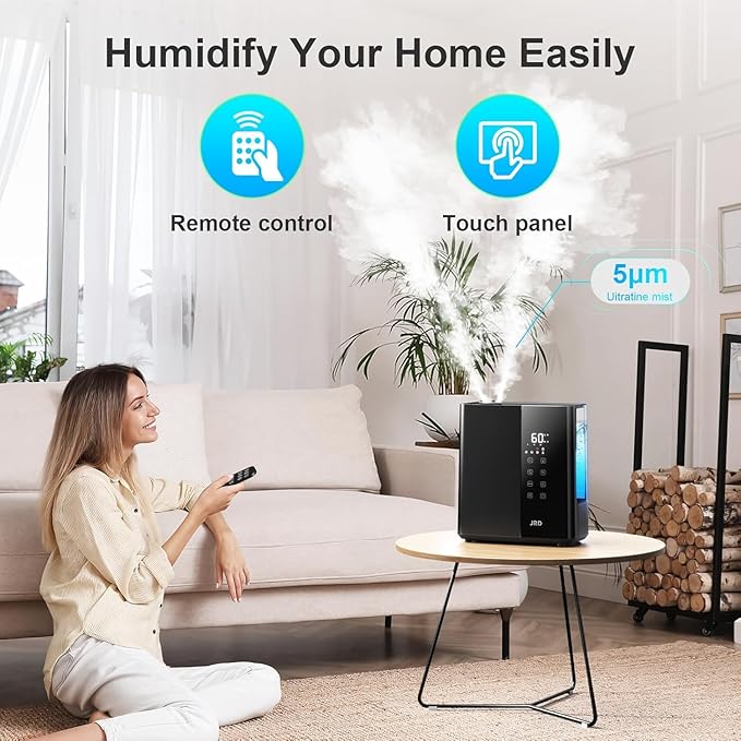 JRD Smart Humidifiers for Bedroom, 5L Warm & Cool Mist Ultrasonic Air Humidifier for Large Room Home Indoor, 50Hrs Quiet Runtime for Baby, Plants, Remote Control, Auto Humidity Sensor, 12H Timer