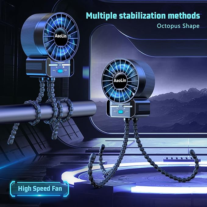 2 Pack Multifunctional Portable Stroller Fan 4 Speed 6600rpm High Speed Usb Rechargeable Personal Mini Handheld Fan Extended Tripod For Desktop Winding Kids Bed Treadmill Bike Golf Cart Outdoor Travel