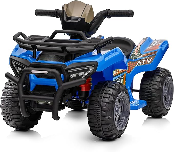 Kids ATV 4 Wheeler, 6V Ride-On Toy for Toddlers 1-3 Boys & Girls with Music, Forward & Reverse - Blue