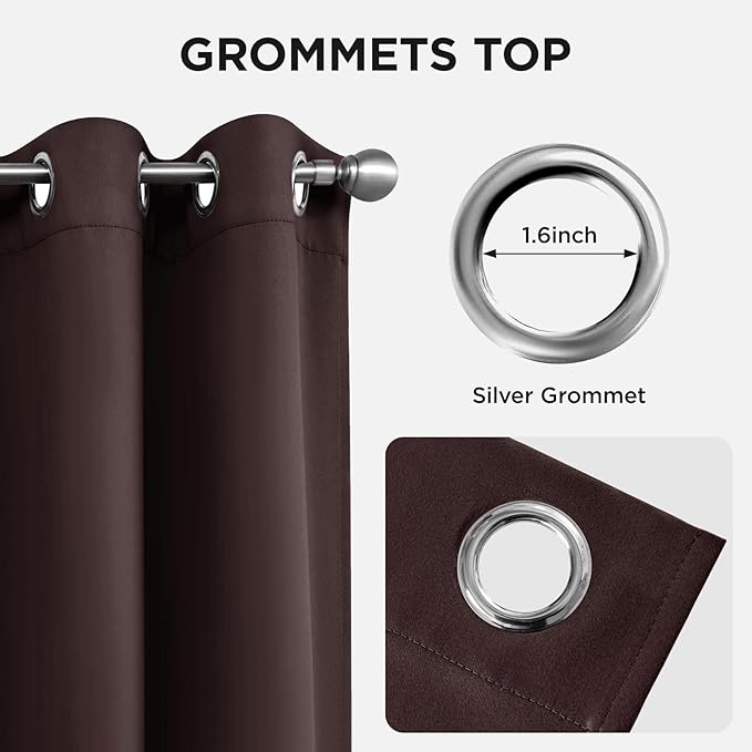 Joydeco Blackout Curtains 45 Inch Length 2 Panels Set, Thermal Insulated Long Curtains& Drapes 2 Burg, Room Darkening Grommet Drapes for Living Room Bedroom Window (W52 x L45 Inch, Chocolate)