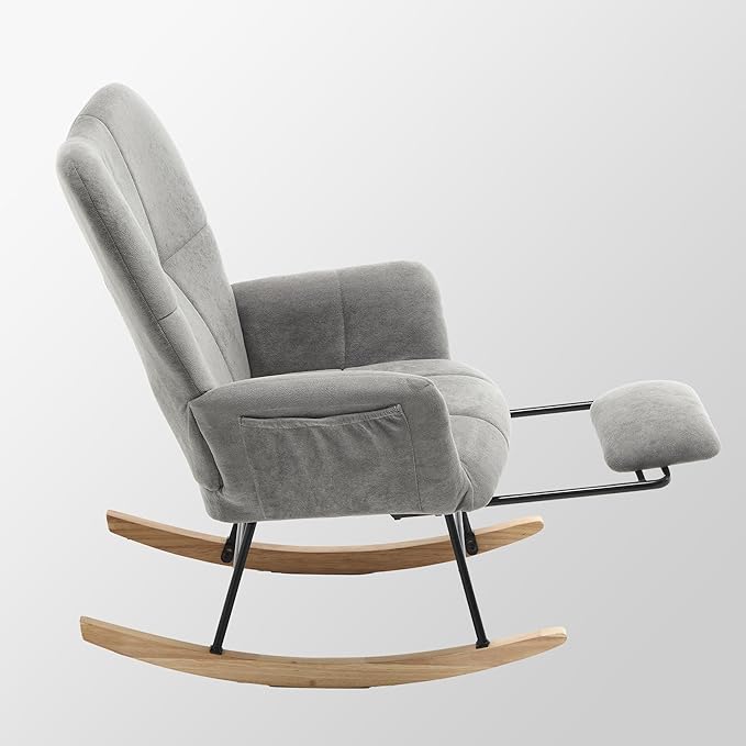 KEEZY Rocking Chair Nursery,Upholstered Glider Chair Padded Seat with High Backrest,Reading Chair,Armchair Comfy Side Chair for Living Room Bedroom Offices (Gray)