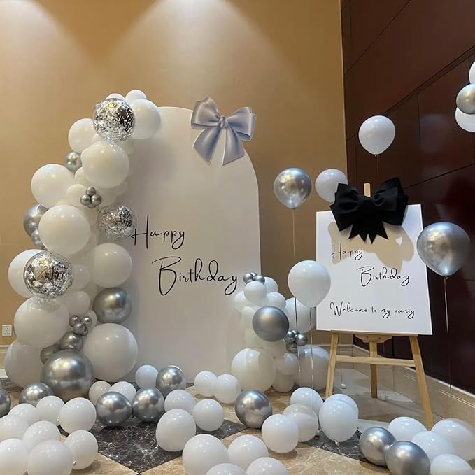 140pcs Metallic Silver Round Balloons Different Sizes 18 12 10 5 Inch Latex Balloons for Arch Decoration Party Balloon Kit for Graduation Birthday Party Wedding Balloon Baby Shower Decoration