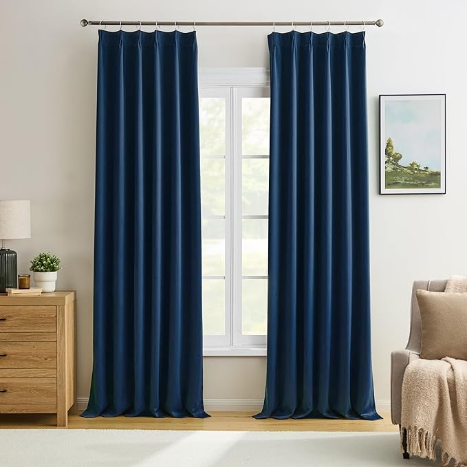 KEQIAOSUOCAI Navy Blue Blackout Curtains 94 Inch Long 2 Panels Set, Room Darkening Blackout RV Curtain for Playroom Bedroom Soft Microfiber Silk Viral Window Drapes with Hooks, Dark Indigo 40x94