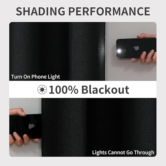 Joydeco Blackout Curtains 96 Inches Long 2 Panels Burg, Room Darkening Curtains for Bedroom, 100% Black Out Textured Thermal Drapes Privacy Protection 2 Panels Set(W52 x L96 Inch, Black)