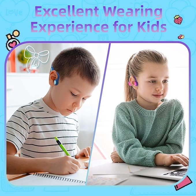 2 Pack Kids Headphones, Bluetooth 5.2 Air Conduction Open Ear Headphones, 85dB Volume Limiting, Stereo Sound with Mic, IPX5 Waterproof, 20H Playtime-Blue Purple