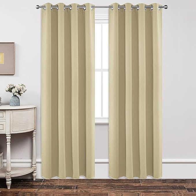 Joydeco Blackout Curtains 108 Inch Length 2 Panels Set, Thermal Insulated Long Curtains& Drapes 2 Burg, Room Darkening Grommet Drapes for Living Room Bedroom Window (W52 x L108 Inch, Beige)