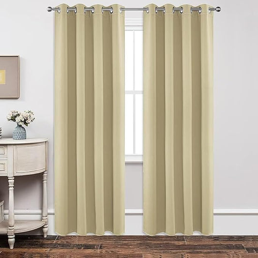 Joydeco Blackout Curtains 54 Inch Length 2 Panels Set, Thermal Insulated Long Curtains& Drapes 2 Burg, Room Darkening Grommet Drapes for Living Room Bedroom Window (W52 x L54 Inch, Beige)