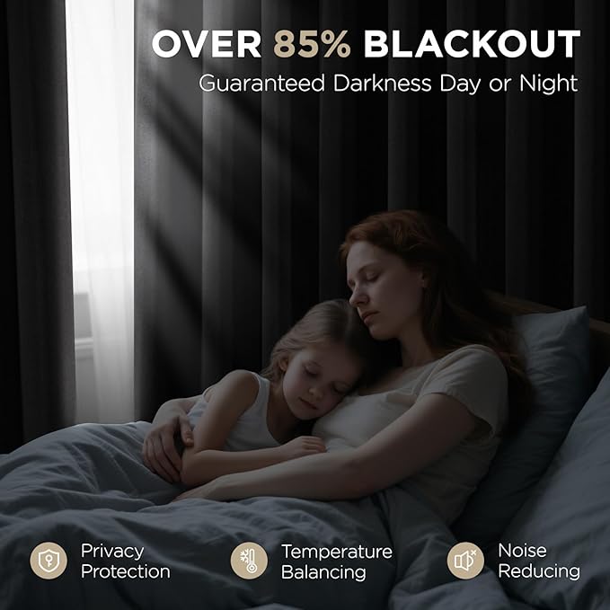 Joydeco Blackout Curtains 95 Inch Length 2 Panels Set, Thermal Insulated Long Curtains& Drapes 2 Burg, Room Darkening Grommet Drapes for Living Room Bedroom Window (W52 x L95 Inch, Black)