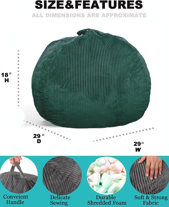 2 Pcs Classic Bean Bag Chair, with Faux Rabbit Fur Cover for Teens and Kids, Memory Foam Bean Bag Chairs, Ultra Soft Faux Fur Fabric, 2.5 feet Round Fluffy Bean Bag Sofa