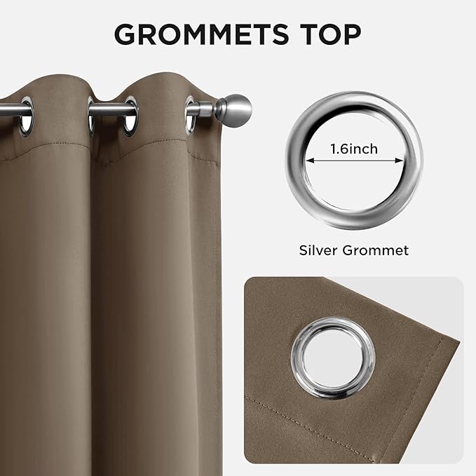 Joydeco Blackout Curtains 45 Inch Length 2 Panels Set, Thermal Insulated Long Curtains& Drapes 2 Burg, Room Darkening Grommet Drapes for Living Room Bedroom Window (W52 x L45 Inch, Khaki)