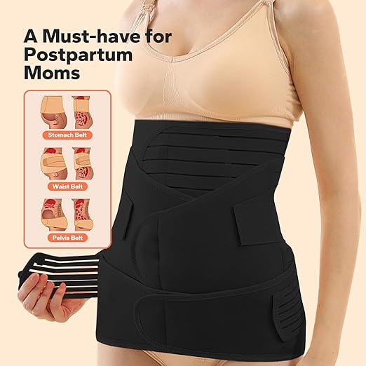 3 in 1 Postpartum Belly Band (Black), Post Partum Waist Binder, Posture Correction Abdominal Binder, Belly Band Postpartum Belly Wrap, Postpartum Belly Wrap (For waistline 33"-41", XL)