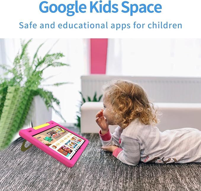 JREN Kids Table 10.1" ｜Android 14 Tablet for Kids｜64GB Storage｜Octa-Core｜WiFi ｜Cameras｜Parental Control｜Kids Content｜Case Included Great Gift for Children Ages 3-12 Years Old Pink