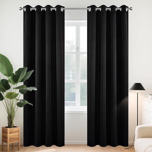 Joydeco Blackout Curtains 90 Inches Long, Black Curtains 2 Panels Set Thermal Insulated Drapes, Room Darkening Grommet Drapes for Living Room Bedroom Window (W52 x L90 Inch, Black)