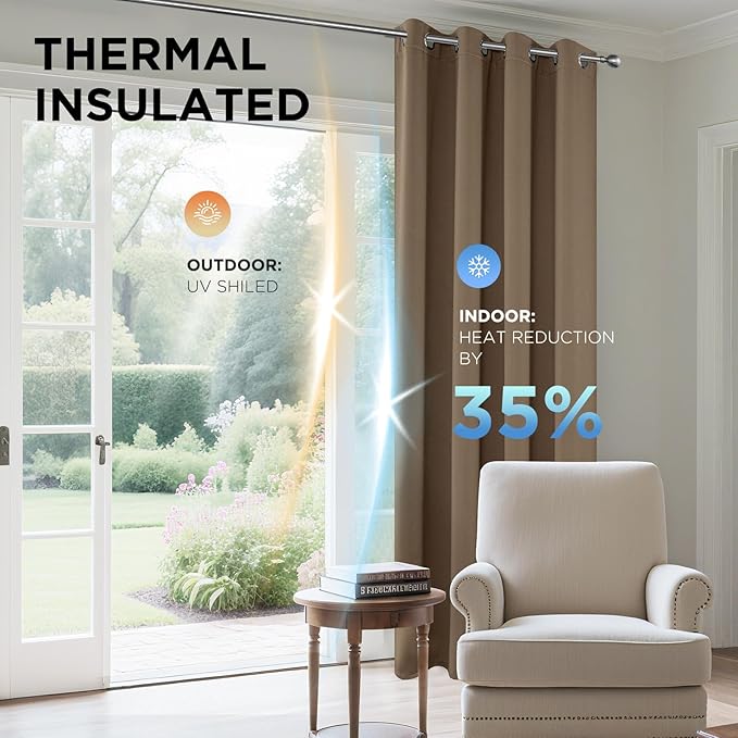 Joydeco Blackout Curtains 108 Inch Length 2 Panels Set, Thermal Insulated Long Curtains& Drapes 2 Burg, Room Darkening Grommet Drapes for Living Room Bedroom Window (W52 x L108 Inch, Khaki)