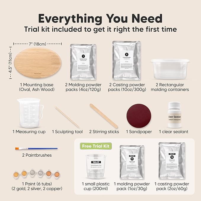 KeaBabies Baby Casting Kit Hands and Feet Mold - 3D Newborn Hand Casting Kit & Stylish Wood Base, Easy DIY Infant Foot Molds 0-9 Months, BPA-Free Baby Keepsake, Shower Gifts for Moms (Oval, Ash Wood)