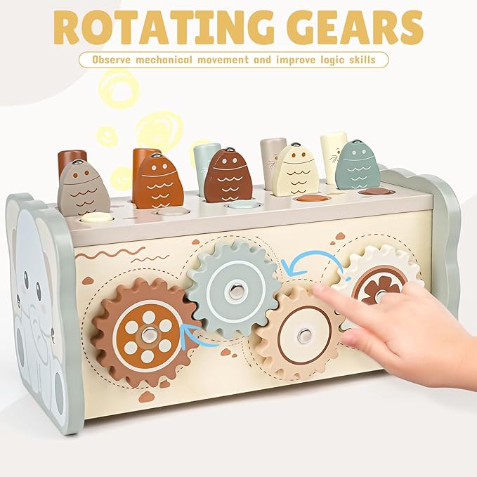 Joyreal Wooden Montessori Toys for 1 Year Old - Hammering Pounding Toy with Xylophone & Fishing Game - Educational Toddler Activities for 1 2 3 Year Old Christmas Birthday Gifts