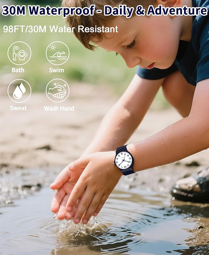 Kids Analog Watch Boys Girls, 30M Waterproof, Sports Watch for Boys, Easy to Read Children's Thin Dial Wrist Watches with Soft Band, for Ages 5-15 Kids Great Birthday Gifts Christmas Day