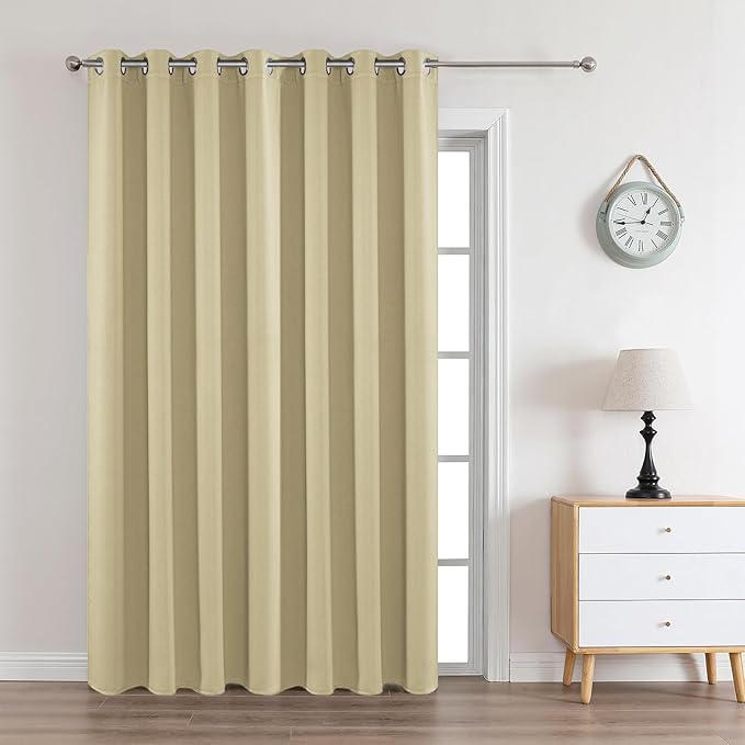 Joydeco Blackout Curtains 108 Inches Long 1 Panel, Thermal Insulated Long Curtains& Drapes 1 Piece, Room Darkening Grommet Drapes for Living Room Bedroom Window (W70 x L108 Inch, Beige)