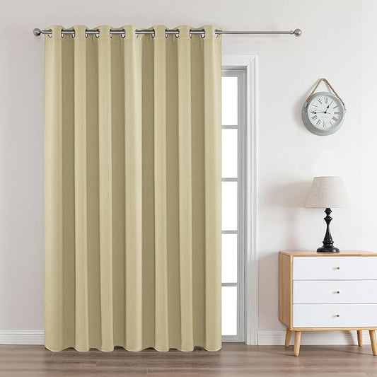 Joydeco Blackout Curtains 108 Inches Long 1 Panel, Thermal Insulated Long Curtains& Drapes 1 Piece, Room Darkening Grommet Drapes for Living Room Bedroom Window (W70 x L108 Inch, Beige)