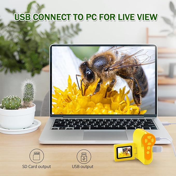 1000X Handheld Microscope for Kids, 4K 2.0" Screen Mini Pocket Microscope with 6 Adjustable LED Lights, Edu Science Birthday Gifts for Kids Ages 8-12, 32G SD Card Included - Yellow