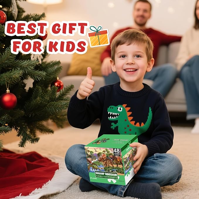 Jumbo Floor Puzzle for Kids,48 Piece Dinosaur Large Jigsaw Puzzles for Toddlers Ages 3-5,Children Learning Preschool Educational Dinosaur Toys,Christmas Birthday Gifts for Boys Girls Ages 4-8