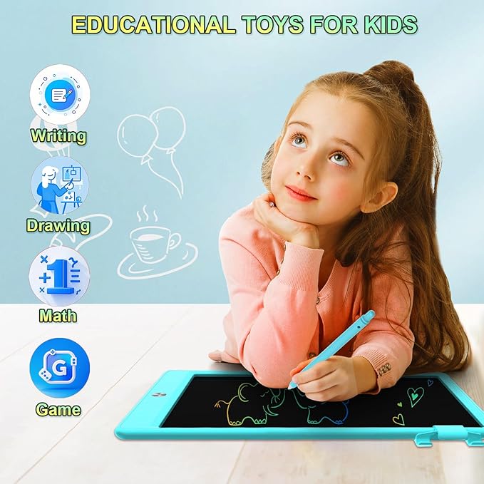 12.9 Inch LCD Writing Tablet for Kids, Colorful Toddler Doodle Board - Erasable Drawing Pad, Educational Learning Toy for Ages 3-8 - Valentine's Day Christmas Birthday Gifts (12.9 Inch, Blue)