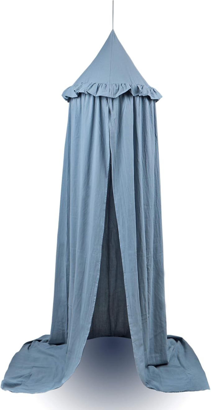 Kids Bed Canopy with Frills Cotton Cover Net for Crib Reading Nook Curtain Hideaway Hanging Round Tent Nursery Bedding Play Room Decor