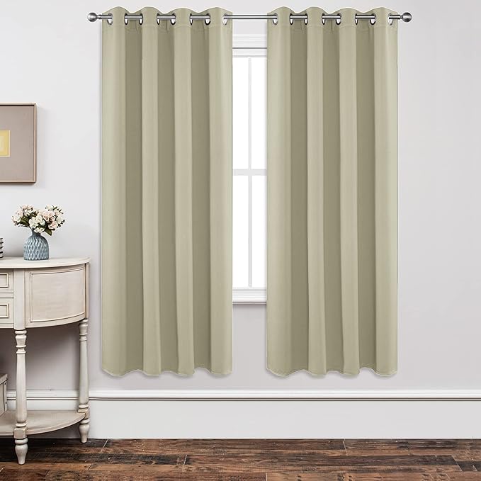 Joydeco Blackout Curtains 72 Inch Length 2 Panels Set, Thermal Insulated Long Curtains& Drapes 2 Burg, Room Darkening Grommet Drapes for Living Room Bedroom Window (W52 x L72 Inch, Light Beige)