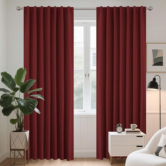 Joydeco Blackout Curtains 96 Inches Long for Bedroom, Thermal Insulated Black Out Curtains 2 Panels Set, Room Darkening Drapes for Living Room Window (W52 x L96 Inch, Burgundy Red)