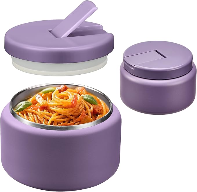 13.5oz Soup Thermo for Hot Food Kids with Buckle Lid Insulated Vacuum Food Jar Wide Mouth Leakproof Stainless Steel Lunch Container -Purple
