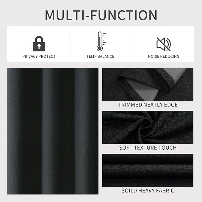 Joydeco Custom Black Textured Total Blackout Curtain for Bedroom and Living Room. Grommet Textured Thermal Insulated Room Darkening Curtain 1 Panel (Custom Size and Color)