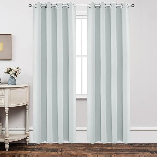 Joydeco White Curtains 84 Inches Long 2 Panels Set, Thermal Insulated Long Drapes 2 Burg, Room Darkening Grommet Drapes for Living Room Bedroom Window (W42 x L84 Inch, Greyish White)